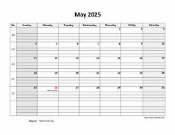 Free Download Printable May 2025 Calendar, large box grid, space for notes