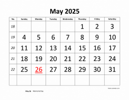 May 2025 printable calendar, large font design