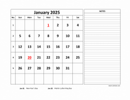 Free Download Printable Calendar 2025, large box grid, space for notes