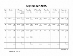 Printable September 2025 Calendar with check boxes (horizontal)
