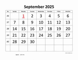 September 2025 printable calendar, large font design