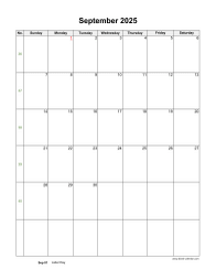 September 2025 Blank Calendar (US Holidays, vertical)