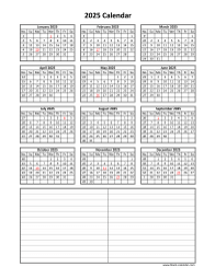 Download Blank Calendar 2025 (12 months on one page, vertical)