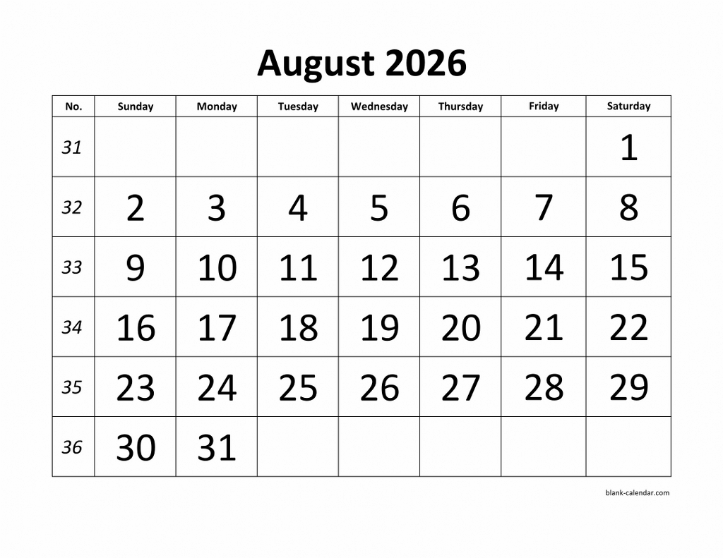 August 2026 Printable Calendars August 2026 Printable Calendars