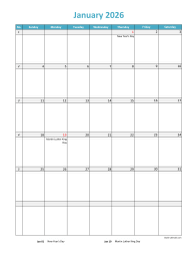 Free Download 2026 Excel Calendar, full page table grid, US holidays ...
