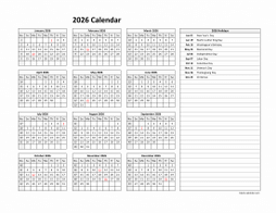 Yearly 2026 calendar landscape