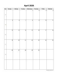 April 2026 Blank Calendar (US Holidays, vertical)