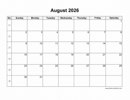 August 2026 Blank Calendar (horizontal)