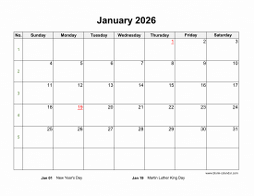 January 2026 Blank Calendar (horizontal)