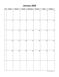 January 2026 Blank Calendar (vertical)