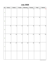 July 2026 Blank Calendar (vertical)