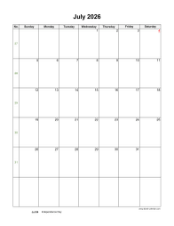 July 2026 Blank Calendar (US Holidays, vertical)