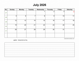 Download July 2026 Blank Calendar (horizontal)