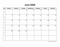 June 2026 Blank Calendar