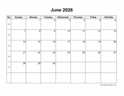 Download June 2026 Blank Calendar with US Holidays (horizontal)