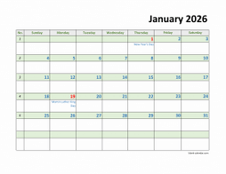 Monthly 2026 calendar with lots of space for notes for each day