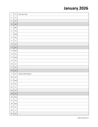 Monthly 2026 calendar, days vertically, space for appointment