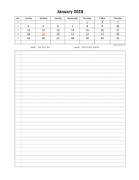 Monthly 2026 calendar with week numbers, space for appointment on the bottom