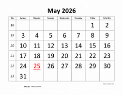 Free Download Printable May 2026 Calendar, large box, holidays listed ...