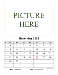Free Download Printable November 2026 Calendar, pictures can be placed ...