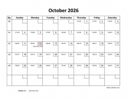 Printable October 2026 Calendar with check boxes (horizontal)