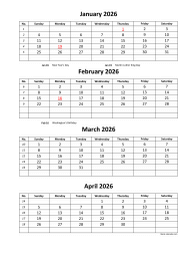 Free Download Printable Calendar 2026, 4 months per page, 3 pages ...