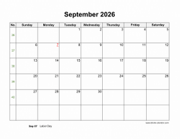 September 2026 Blank Calendar (horizontal)