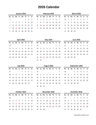 Blank Calendar 2026 (one page, vertical)