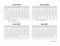excel calendar 2027 4 months