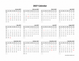 Yearly 2027 calendar template blank design