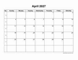 April 2027 blank calendar (horizontal)