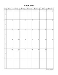 April 2027 Blank Calendar (vertical)