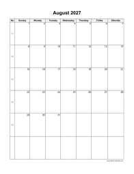 August 2027 Blank Calendar (vertical)