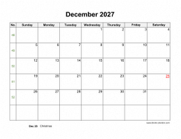 December 2027 blank calendar (horizontal)
