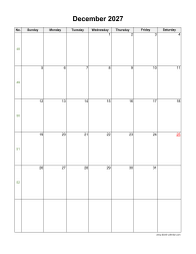 December 2027 Blank Calendar (vertical)