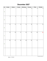 December 2027 Blank Calendar (US Holidays, vertical)