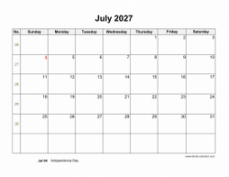 July 2027 blank calendar (horizontal)