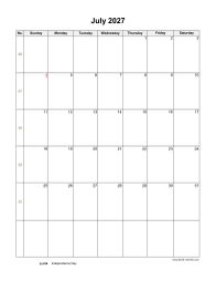 July 2027 Blank Calendar (US Holidays, vertical)