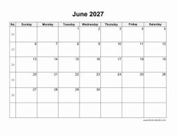 June 2027 blank calendar (horizontal)