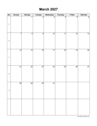 March 2027 Blank Calendar (US Holidays, vertical)