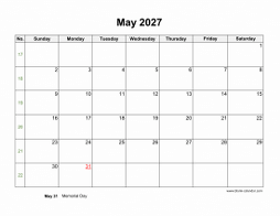 May 2027 blank calendar (horizontal)