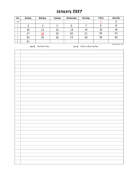 Monthly 2027 calendar with week numbers, space for appointment on the bottom
