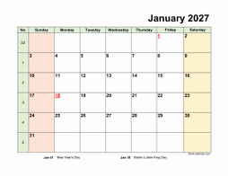 Monthly 2027 calendar with space for notes