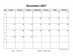 November 2027 blank calendar (horizontal)