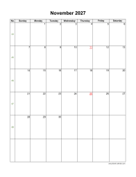 November 2027 Blank Calendar (vertical)