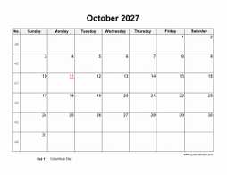 October 2027 blank calendar (horizontal)