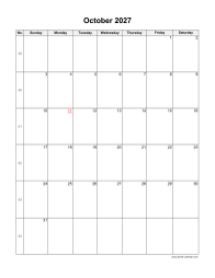 October 2027 Blank Calendar (vertical)
