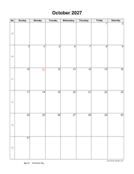 October 2027 Blank Calendar (US Holidays, vertical)