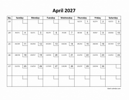 Printable April 2027 Calendar with check boxes (horizontal)