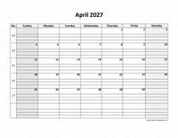 Printable April 2027 Calendar, large box grid, space for notes (horizontal)